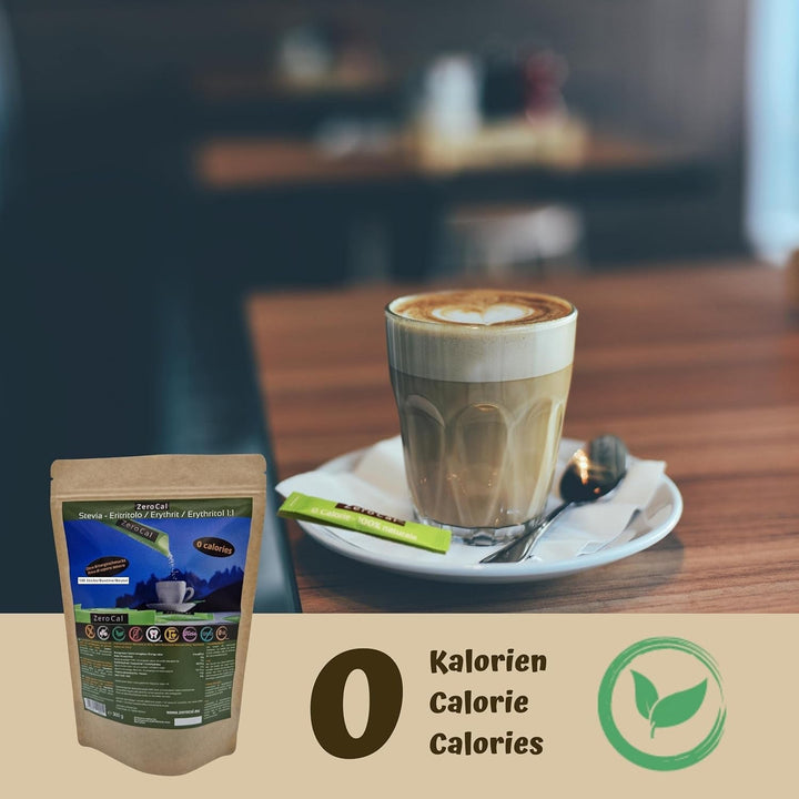 Zerocal - 1:1 (Erythrit + Stevia) 100 Sticks Je 3 G | Ideal Zum Süßen Von Kaffee, Tee Und Andere Getränke | Gleiche Süßkraft Von Zucker | Glutenfrei, Vegan, Gmo-Free | Kalorien Und GI = 0 Indulcitori Naty Shop