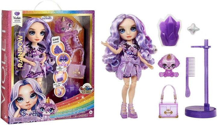 Păpușă Rainbow High Fashion cu slime și animal de companie - Amaya (Culori curcubeu) - păpușă strălucitoare de 28 cm cu slime sclipitor, animal magic și accesorii de modă - jucărie pentru copii - 4-12 ani Papusi Naty Shop Violet (violet)