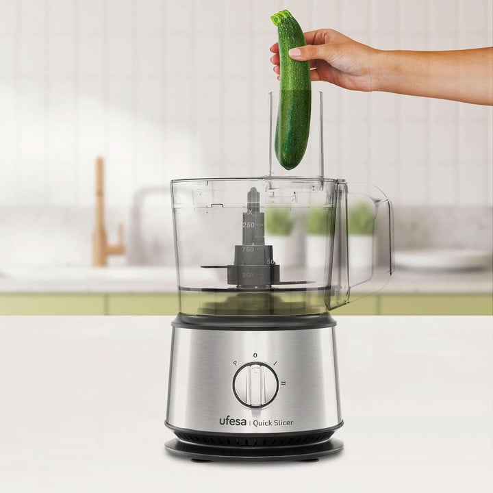 Ufesa Quick Slicer Processor Multifunktions-Foodprozessor 10-In-1, 1200W, 1,5L Fassungsvermögen, Edelstahlgehäuse, X3 Doppelseitige Scheiben, X1 Schneidemesser, X1 Rührlöffel Mama si Copilul Naty Shop