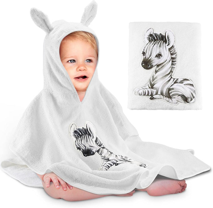 Poncho de baie pentru copii Oeko TEX, 100% bumbac Mama si Copilul Naty Shop Alb - zebră