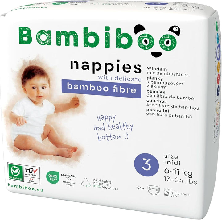 Scutece de unică folosință Bambiboo, prietenoase cu pielea și deschidere ombilicală, diverse marimi Mama si Copilul Naty Shop Scutece, marimea 3, 21 bucati