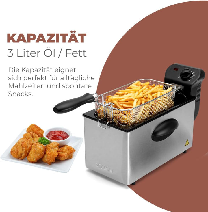 Bomann® Friteuza cu ulei, capacitate de 3L, tehnologie cu zonă rece și scurgere, 2000 W Electrocasnice Naty Shop