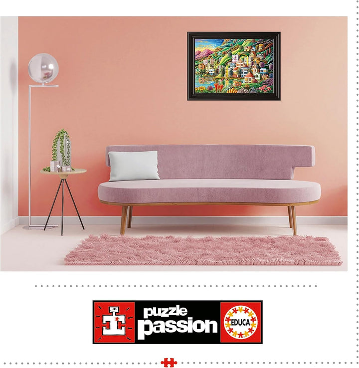 Educa - Puzzle 500 piese pentru adulți | Satul colorat de lângă lac, puzzle 500 piese pentru adulți și copii de la 11 ani, puzzle peisaj, ilustrație (19552) Puzzle Naty Shop