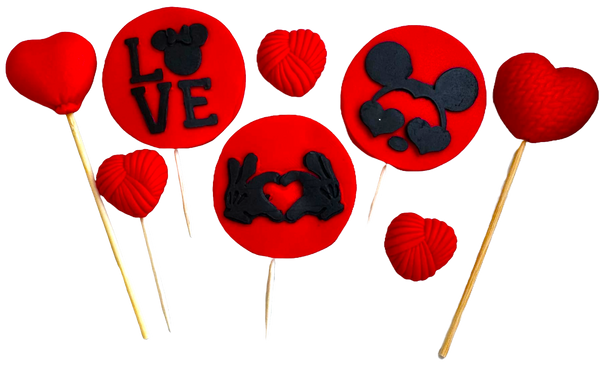 Set 8 decoratiuni comestibile din pasta de zahar, LOVE Decoratiuni din Pasta de Zahar Naty Shop