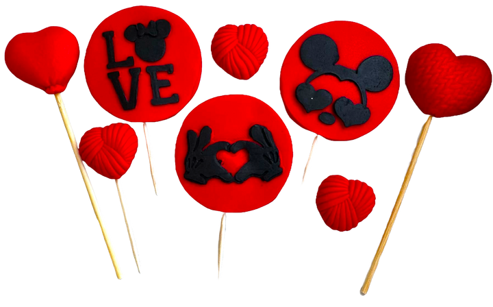 Set 8 decoratiuni comestibile din pasta de zahar, LOVE Decoratiuni din Pasta de Zahar Naty Shop