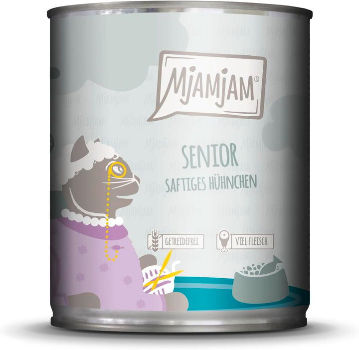Mjamjam - Hrană umedă premium pentru pisici - Senior - Juicy Chicken, 6Pack (6X800G), fără cereale