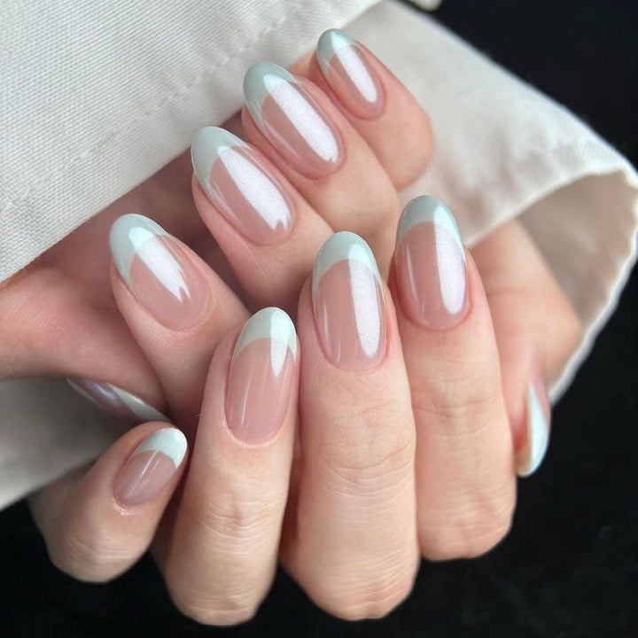 Unghii cromate autoadezive - Unghii maro cu sclipici pentru lipire, culoare migdale medii, unghii false strălucitoare, unghii artificiale pentru lipire, unghii acrilice glazurate pentru femei, 24 bucăți