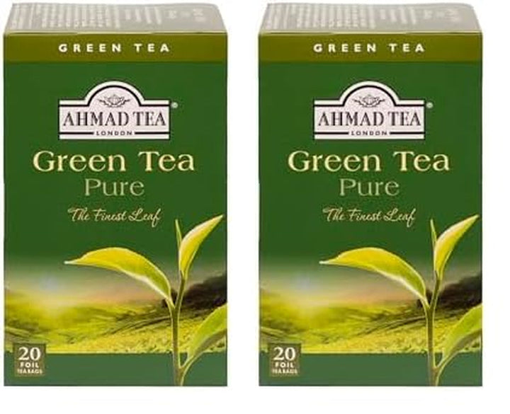 Ahmad Tea - Ceai verde - Pliculețe de ceai ambalate individual, cu aromă sigilată, cu 2 g de ceai per porție - 20 pliculețe de ceai cu bandă (pachet cu 2)