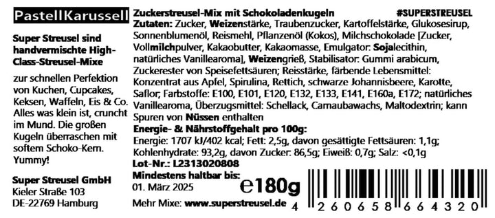 Super Streusel Carusel Pastel, sprinkles in culori pastelate, 90 grame Sprinkles Naty Shop