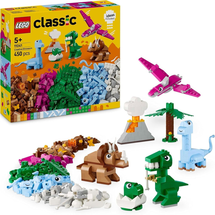 LEGO Classic Creative Dinosaurs, set de construcție cu modele și figuri de animale realizate din cărămizi, experiență de joacă imaginativă, cadou pentru băieți și fete de la 5 ani, inclusiv T.Rex și Triceratops 11041 Seturi de constructie Besuche den LEGO-Store Titlu implicit