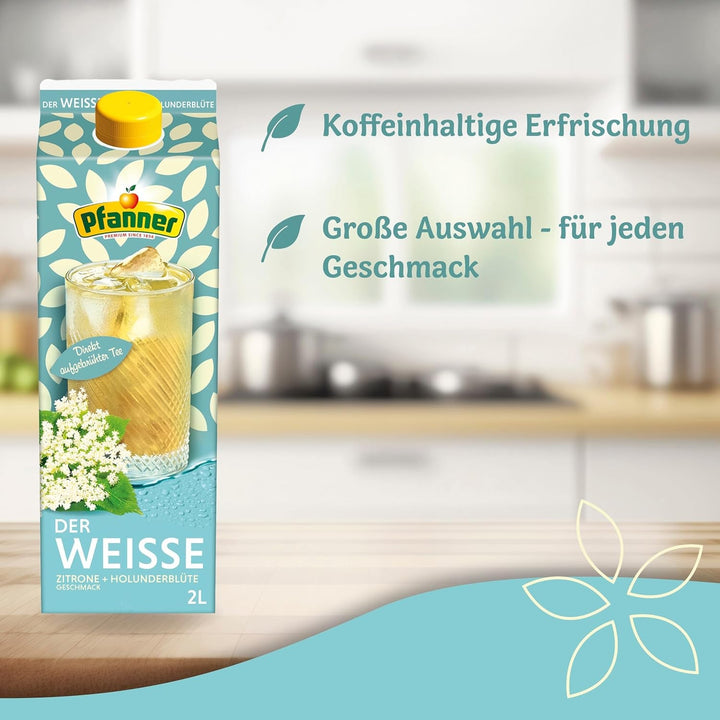 Pfanner Ceai rece cu lămâie albă și flori de soc – Pachet de 2 L - Ceai preparat direct cu suc de lămâie