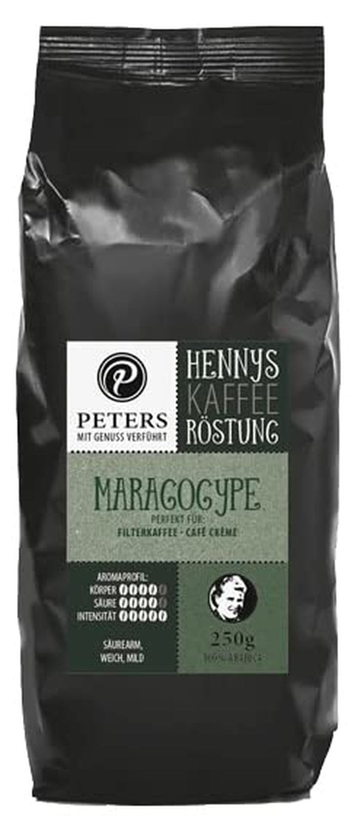 Peters, Boabe de cafea Arabica, Ideal pentru mașini complet automate Cafea Naty Shop 250 grame Maragogype