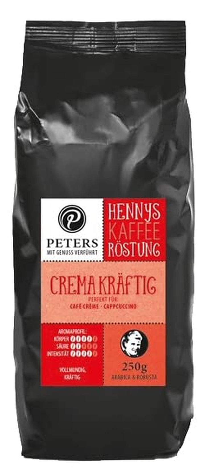 Peters, Boabe de cafea Arabica, Ideal pentru mașini complet automate Cafea Naty Shop 250 grame Cremă puternică