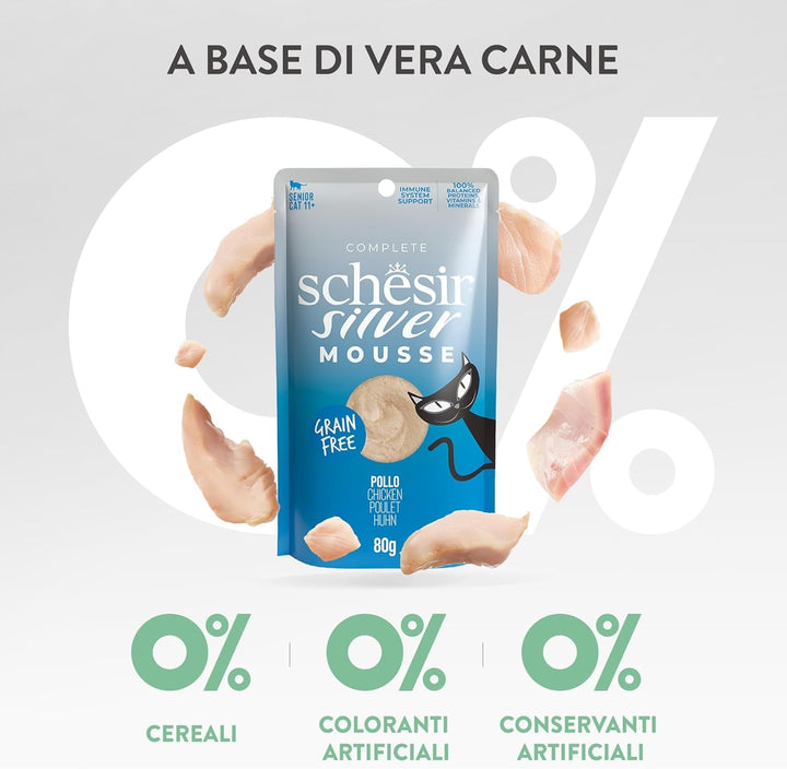 Title: Silver, Mâncare umedă completă cu aromă de pui din mousse pentru pisici mai în vârstă (12 X 80 G)