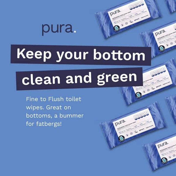 Șervețele umede Eco Flushable, 1 pachet (40 de șervețele), 100% fără plastic, 99% apă, șervețele umede sensibile și hrănitoare, certificate "Fine to Flush" Biodegradabile, Vegan (pachet cu 3)