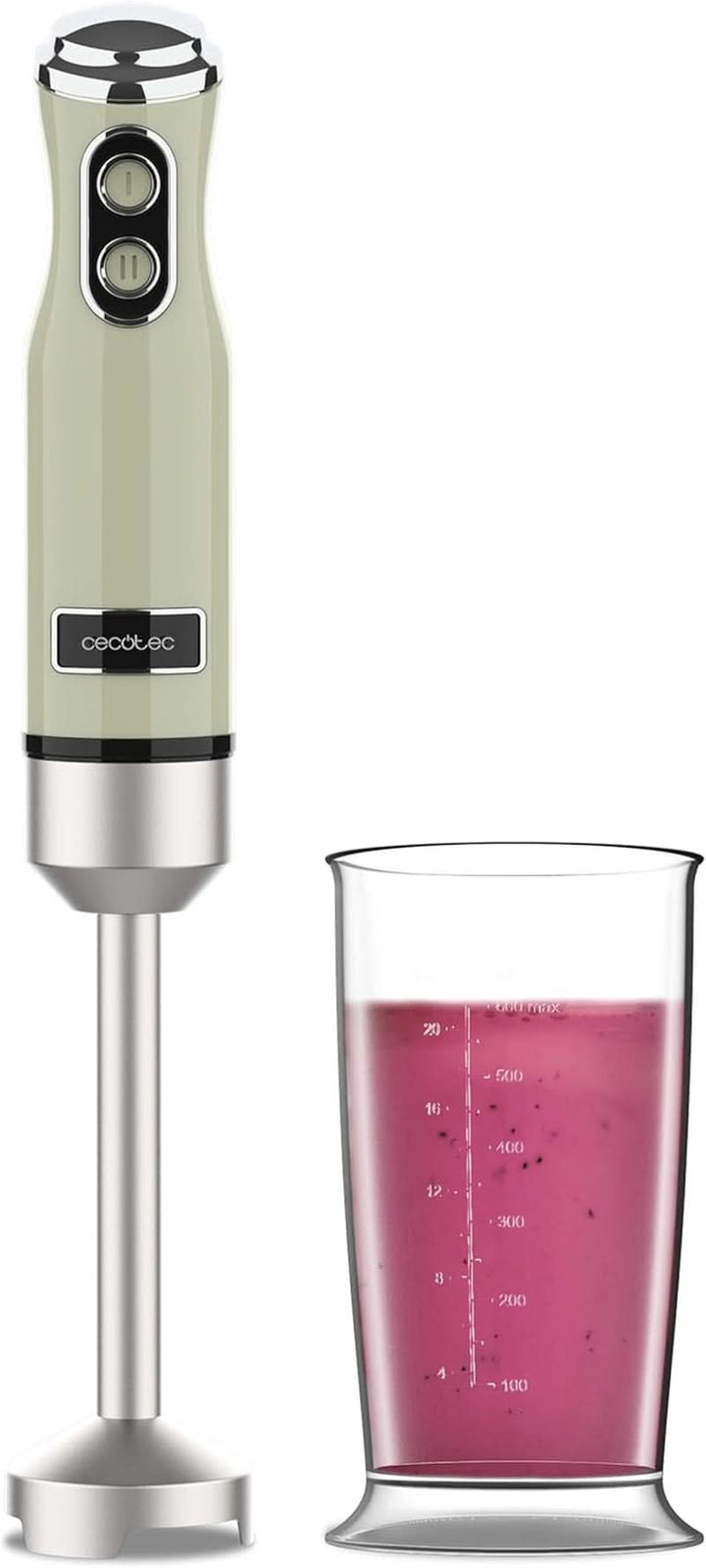 Cecotec Handmixer Retro Power Retroyellow 1200MAX. 1200W Maximale Leistung, 4-Klingen-Messer Mit Schwarzer Titanbeschichtung, 2 Geschwindigkeiten, 0,5L Becher, Vintage-Design Mama si Copilul Naty Shop Green