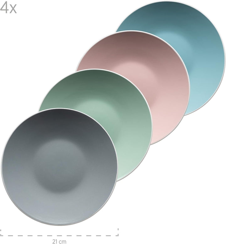 MÄSER 934006 Serie Elissa, Modernes Geschirr Set Für 4 Personen in Bunten Mattglasuren Mit Weißem Rand, 16-Teiliges Kombiservice, Steinzeug, Bunt Seturi vesela masa Naty Shop