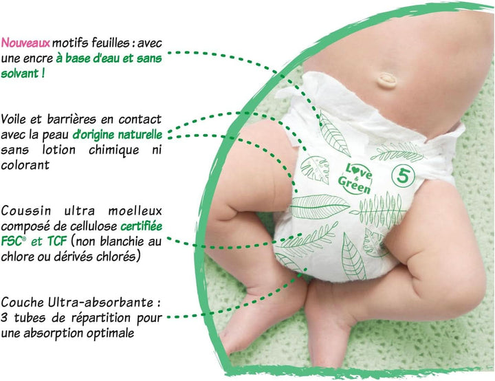 Love & Green, scutece hipoalergenice produse in Elvetia, marimea 5, pachet 1 luna Mama si Copilul Naty Shop