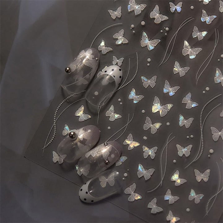 2 Blätter Schmetterling Nagelsticker Selbstklebend,Muschel Glitzer Nail Art Butterfly Nail Sticker Lila Grau Schmetterlinge Nagelaufkleber Relief Laser Butterflies Nagel Sticker Nageldesign Zubehör