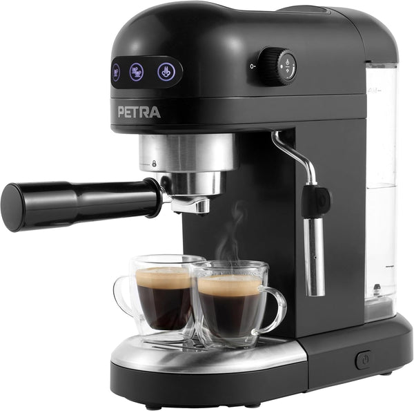 Petra PT5240 Espresso Machine With Milk Frother - 1.4 L, Bpa-Free, Single & Double Barista Style Espresso, Compact, Pompă de presiune italiană de 15 Bar, Compatibil cu cafea măcinată, 1465W Espressoare Besuche den Petra-Store Aparat espresso cu spumant de lapte