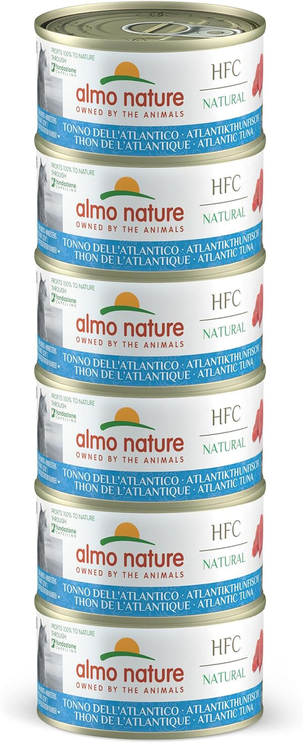 Almo Nature HFC Natural - Hrană umedă pentru pisici adulte - ton de Atlantic - calitate umană, fără gluten și monoproteină - 6 X 70G