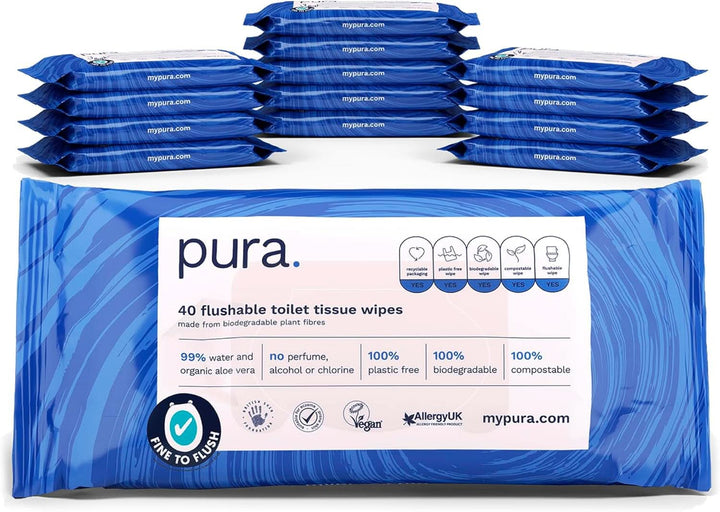 Șervețele umede Eco Flushable, fără plastic, sensibile și hrănitoare, certificate „Fine to Flush”, biodegradabile Servetele Umede Bebelusi Naty Shop 560 servetele