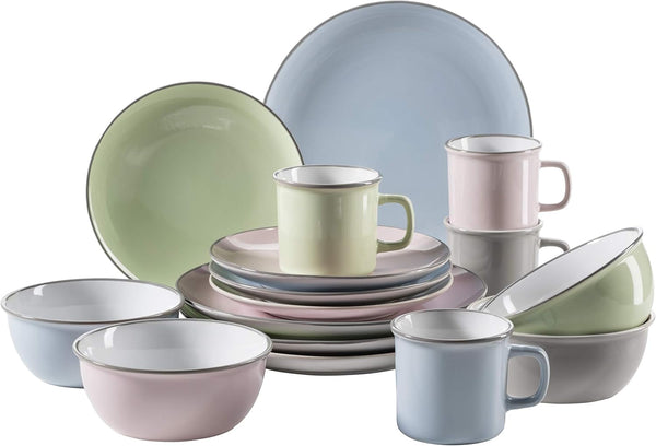 Mäser Geschirr-Set, Steingut Maila Rosa/Grau/Blau/Grün, 4-Personen-Set Seturi vesela masa Naty Shop Grün, Blau, Rosa, Grau