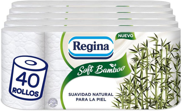 Hârtie igienică Regina Soft din bambus, 40 role, 3 straturi, 160 coli, Moliciune naturală pentru pielea ta, Hârtie igienică din fibre de bambus, Ambalaje din hârtie, Certificată Fsc