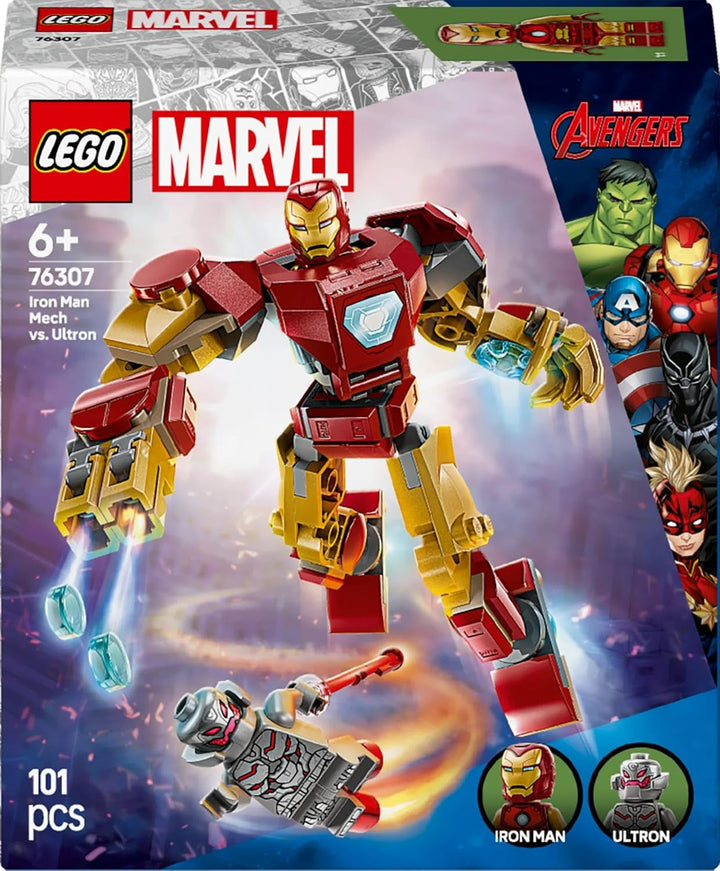 LEGO Marvel Iron Man Mech Vs. Ultron - Jucărie de supererou cu 2 minifigurine - Figură de acțiune cu brațe, picioare și degete mobile - Cadou pentru băieți și fete cu vârsta peste 6 ani 76307 Seturi de constructie Besuche den LEGO-Store