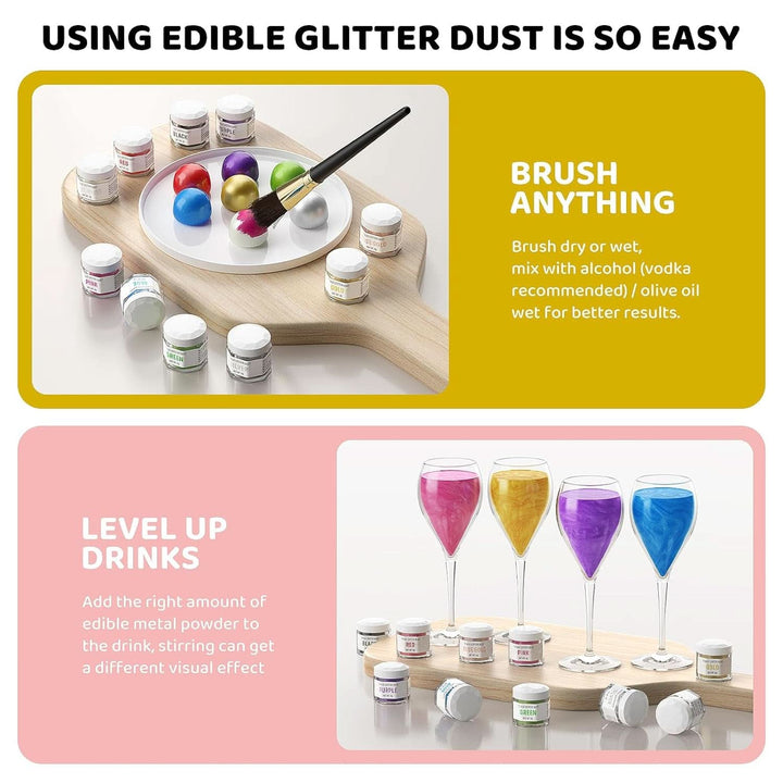 Glitter (sclipici) comestibil, pudra, set 2 culori, diverse nuante, 2 x 4 grame Coloranti Alimentari Naty Shop