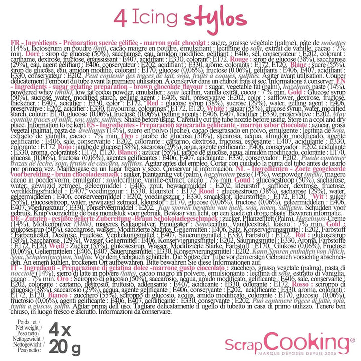 Scrapcooking – 4 Pieces of Parts Markers: Gold, Chocolate, White & Red – Edible Food Pens Decorative for Writing and Drawing on Desserts, Cakes and Biscuits Coloranti Alimentari Naty Shop