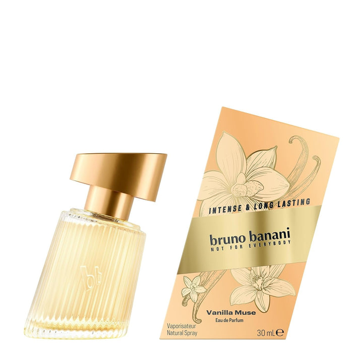 Bruno Banani Vanilla Muse Eau De Parfum pentru ea, parfum fructat de chihlimbar cu flori albe, piersică și vanilie, intens, de lungă durată și seducător de feminin, 30 ml