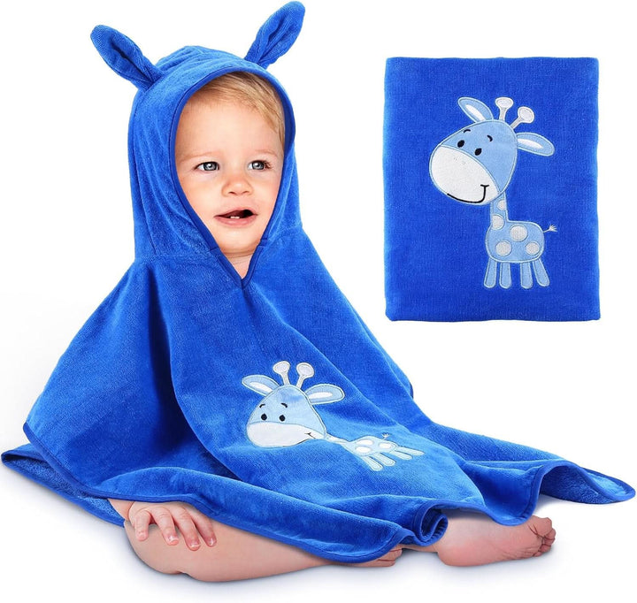 Poncho de baie pentru copii Oeko TEX, 100% bumbac Mama si Copilul Naty Shop Girafa albastră