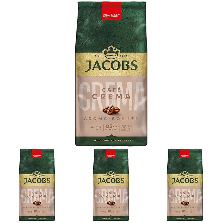 Jacobs Krönung Aroma Beans Classic, aromă completă, nuci, note citrice, boabe Arabica & Robusta, intensitate 6/10, ideal pentru cafeaua clasică Cafea Naty Shop 4 x 500 grame Crema
