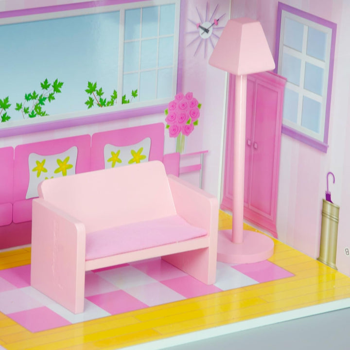 Olivia's Small World Giant Dollhouse, casă mare de păpuși din lemn cu mobilier și accesorii, casă de păpuși cu 3 etaje pentru copii, casă de păpuși pentru păpuși de 12", 3 ani + Casute de papusi Naty Shop