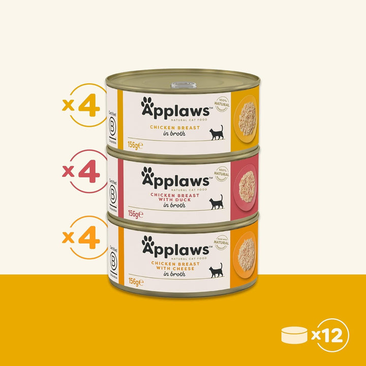 Applaws 100% Natural Premium hrană umedă pentru pisici, Chicken Choice Multipack în bulion - pachet cu 12 cutii X 156G