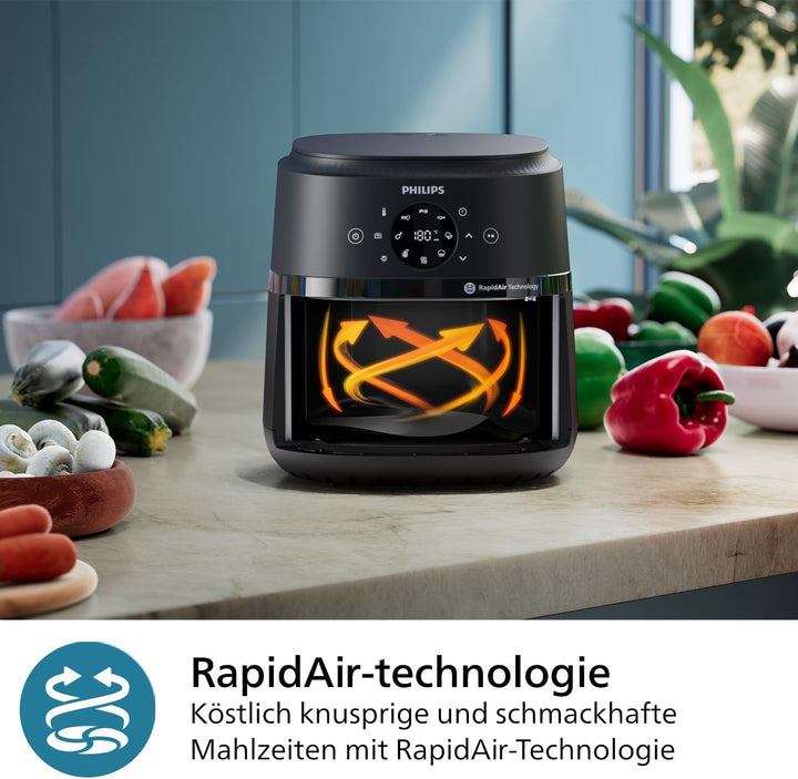 Philips Airfryer seria 2000 4.2L - Ecran tactil digital, 13 opțiuni de gătit, 9 funcții presetate, Până la 90% mai puțină grăsime cu tehnologia Rapidair, putere 1500W Electrocasnice Naty Shop