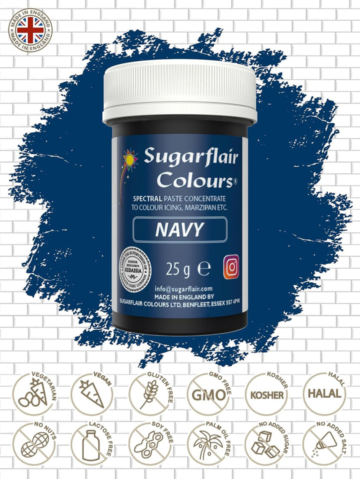 Sugarflair Spectral Navy Blue Lebensmittelfarbe Paste, Hochkonzentrierte Lebensmittelfarbe Für Buttercreme, Zuckerpaste, Royal Icing, Kuchenmischungen Und Mehr! Lebensmittelfarbstoff - 25G Coloranti Alimentari Naty Shop