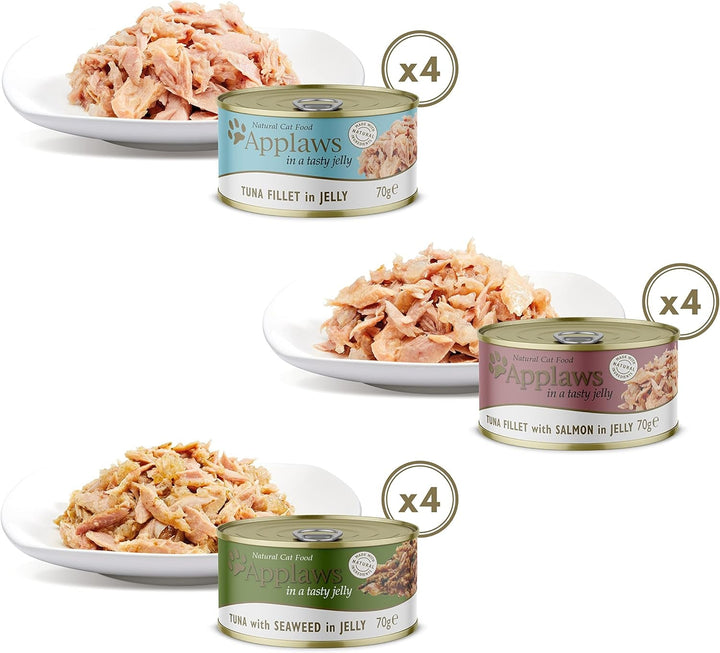 Applaws Natural Wet Cat Food, Multipack Selecție de pui și pește în jeleu, cutii de 70 g (pachet de 12)