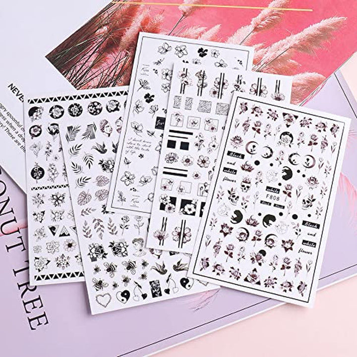 JMEOWIO Nagelsticker Frühling Blumen 10 Blätter Nagelaufkleber Selbstklebend Nail Art Dekoration Nageldesign Zubehör Für Frauen Mädchen