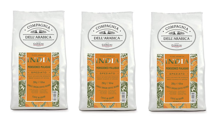 Caffè Corsini - Cafea boabe 3 X 250 grame, Compagnia Dell'Arabica, diverse arome, origine unică, total 750G Cafea Naty Shop India Boabe de cafea