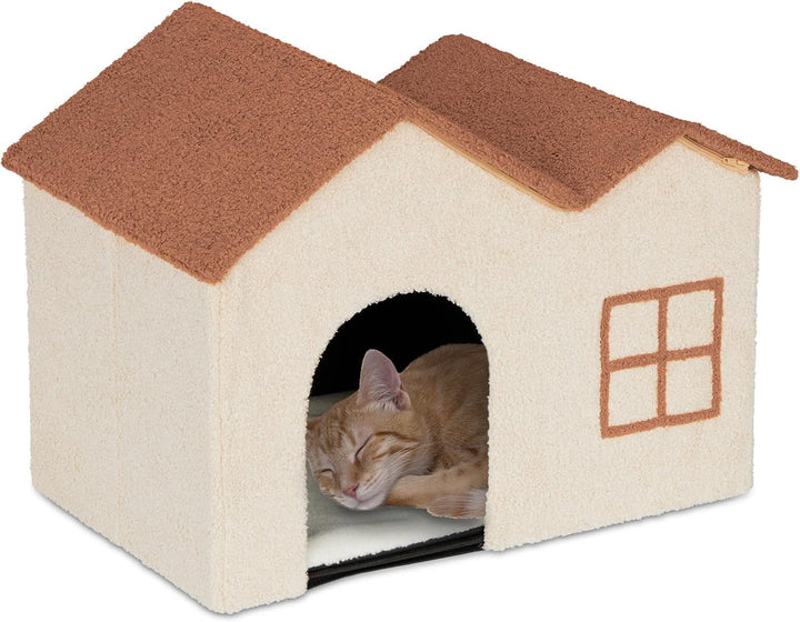 Relaxdays Peșteră Pliabilă pentru Pisici, Bancă Rezistentă, Mobilier de Interior pentru Pisici, Ascunziș pentru Animale de Companie, ÎxLxA: 38,5 x 74,5 x 37 cm, Bej, 1 Bucată