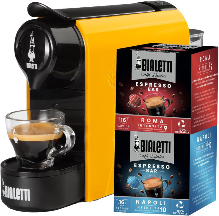 Bialetti Gioia, Espressor pentru capsule fabricat din aluminiu, include 64 de capsule, doar cu capsule, negru