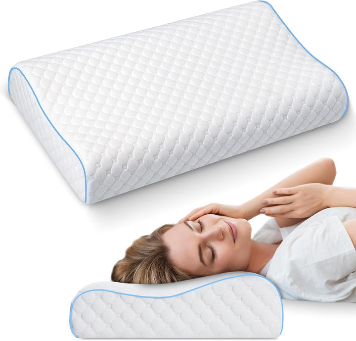 PHYSEN pernă ortopedică pernă pentru gât, pernă de susținere a gâtului, pernă din spumă de memorie, pernă ergonomică pentru dureri de gât pernă de dormit pernă anti-sforăit pentru părți, spate și abdomen (62 * 34 * 11 6.5CM) Perne ortopedice cervicale Naty Shop Alb-albastru