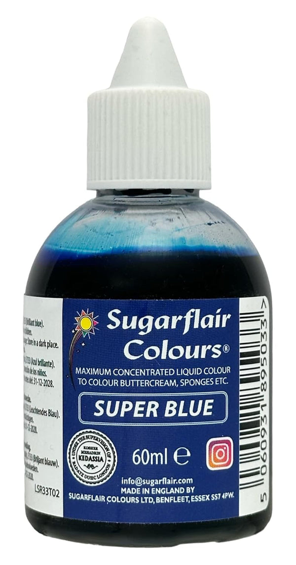 Sugarflair Lebensmittelfarbe Flüssig Super Blue - Lebensmittel Farbe Hoch Konzentriert Zum Färben Von Zuckerpaste, Buttercreme, Zuckerguss, Macarons, Kuchendekorationen Und Mehr - 60Ml Coloranti Alimentari Naty Shop Default Title