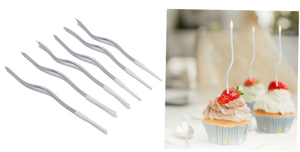 Set 6 Lumanari pentru Tort, Ondulate, Lungi, 12 cm, Argintiu