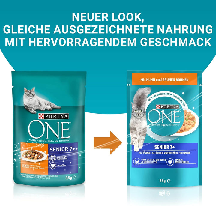 PURINA ONE Senior 7+ Hrană umedă pentru pisici, bucăți fragede în sos cu pui, pachet de 26 (26 X 85G)