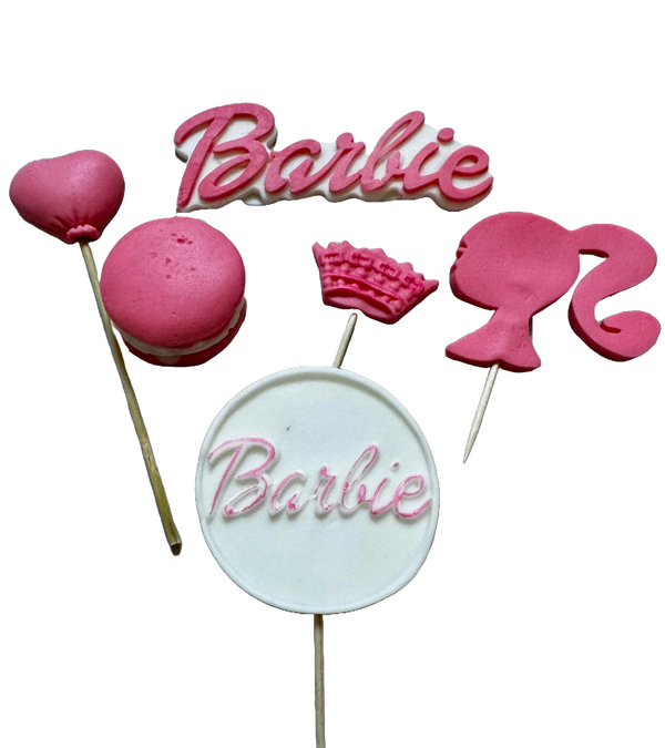 Set 6 decoratiuni comestibile din zahar, Barbie Decoratiuni din Pasta de Zahar Naty Shop