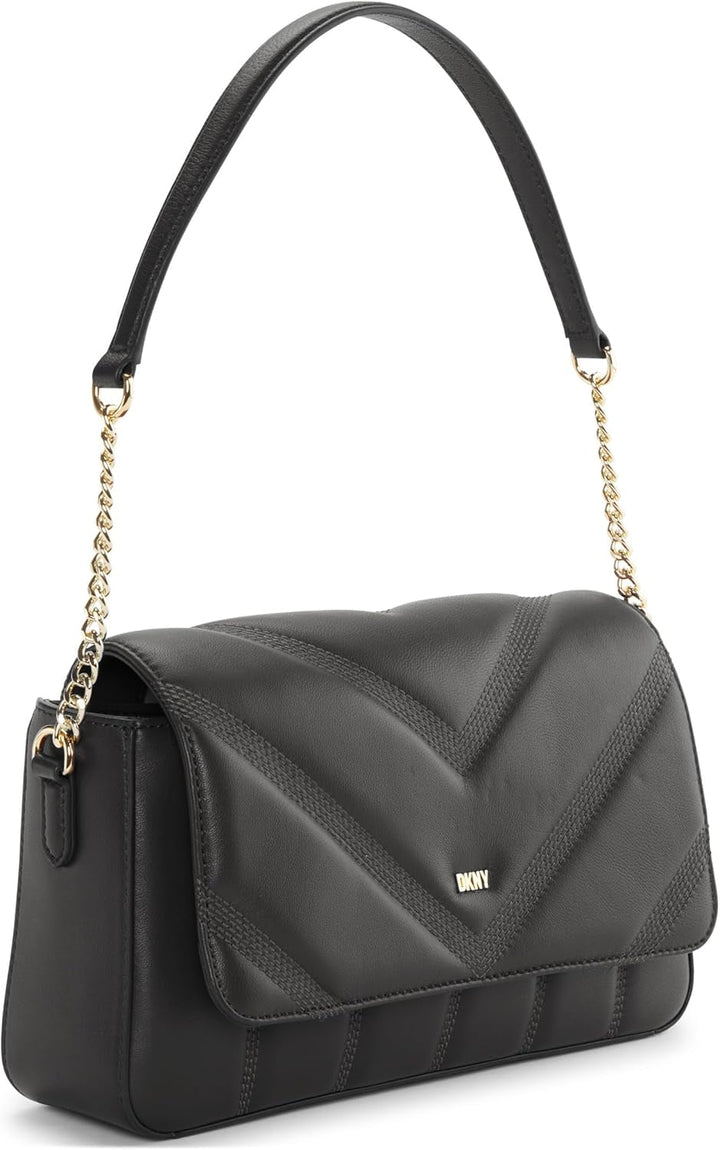 Geantă de umăr cu clapetă pentru femei DKNY, negru/galben Genti Femei Naty Shop