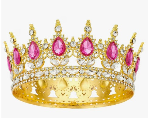 Coronita aurie cu pietre roz si albe